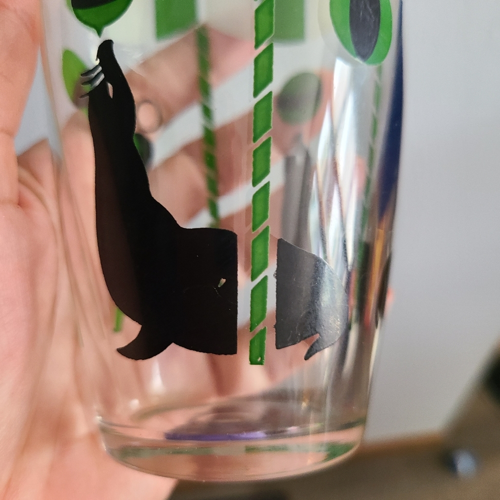Libbey Glassware Vintage 1946 8 Ring Circus Glass Tumblers Green Seals & Trainer - Picture 7 of 8